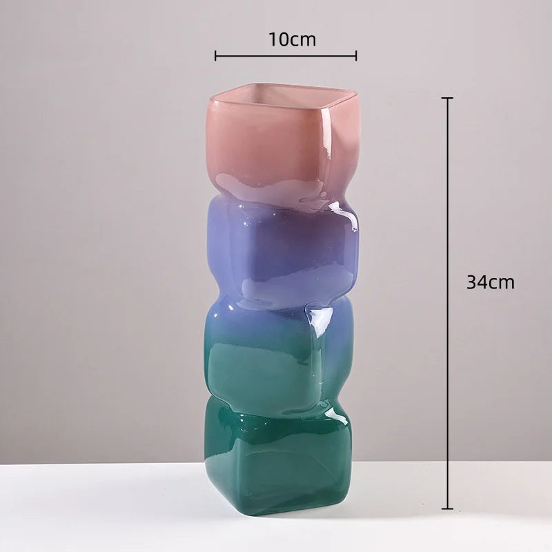 Afralia™ Square Glass Vase Gradient Color Hydroponics Flower Pot Home Decoration