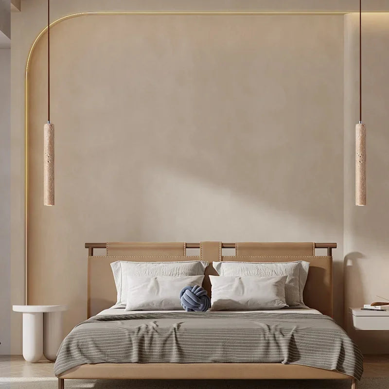 Yellow Travertine Pendant Light Japanese Style by Afralia™