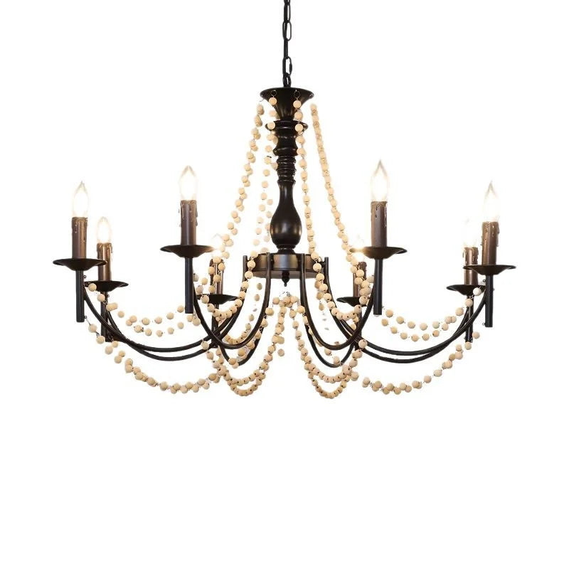 Afralia™ Retro Black Metal Candle Chandelier E14 LED Pendant Lights for Home Decor