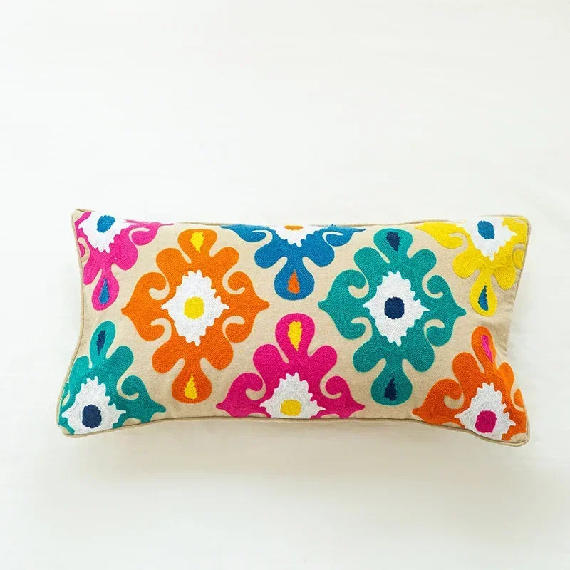 Afralia™ Embroidered Flower Boho Long Cushion Covers for Bedroom and Sofa