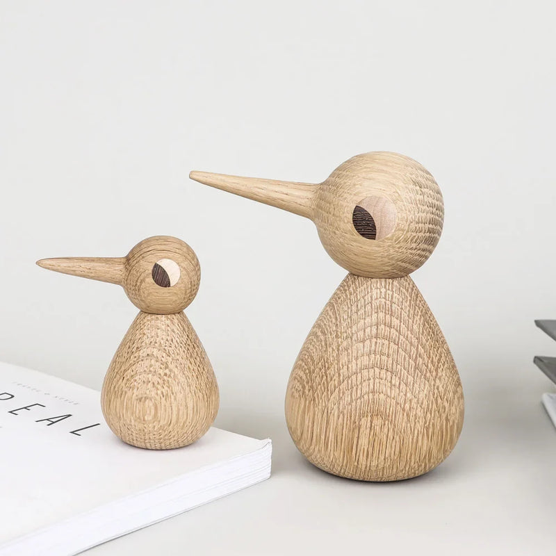 Afralia™ Oak Wooden Bird Ornaments Figurine Decor Creative Gift Nordic Minimalist Style