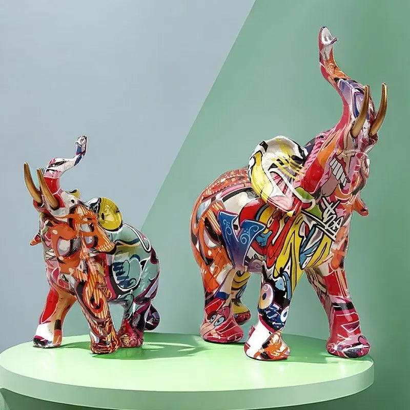 Afralia™ Graffiti Elephant Resin Sculpture for Modern Home Decor