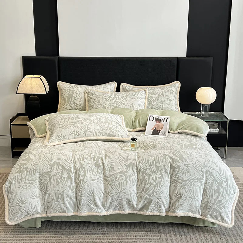 Afralia™ Luxe Rabbit Fur Edged Plush Duvet Cover: Winter Warmth & Cozy Luxury