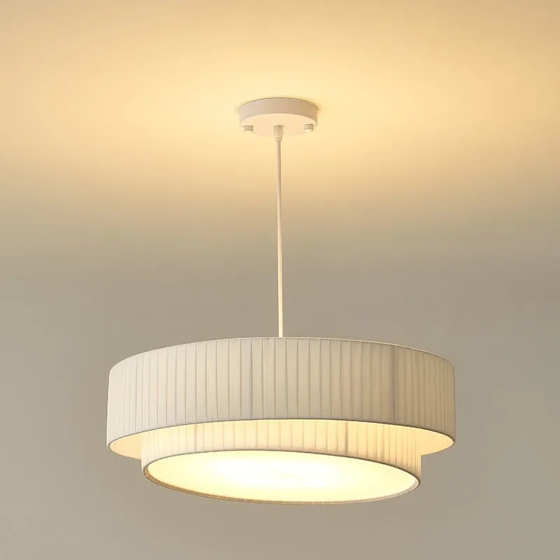 Afralia™ Creamy Style E27 Chandelier Bedroom Pendant Lights: Minimalist White Fabric LED Lamps