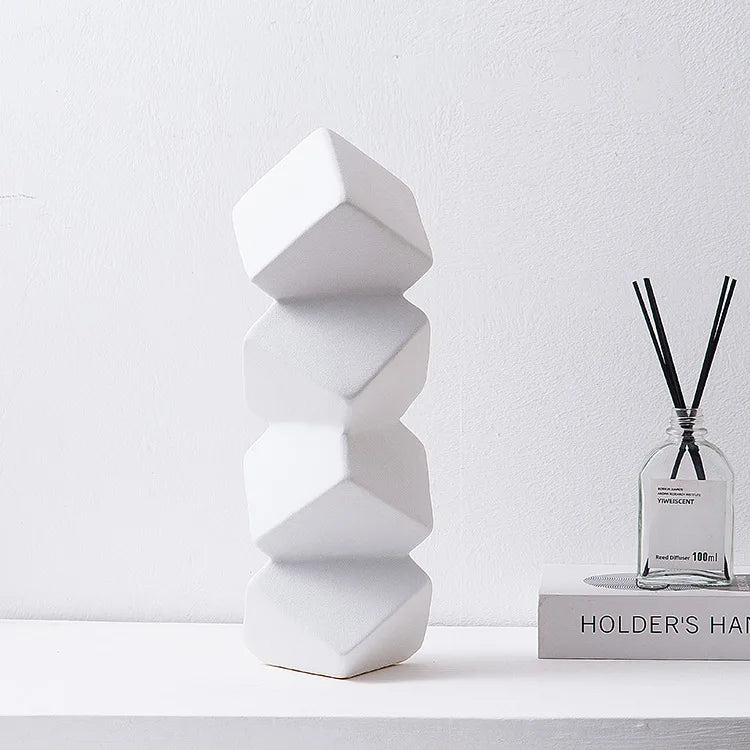 Afralia™ Geometric Square Sculpture Stack Figurine Home Decoration Accessory