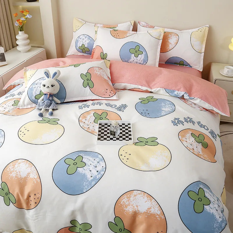 Afralia™ Cartoon Lattice Floral Geometric Pattern Bedding Set