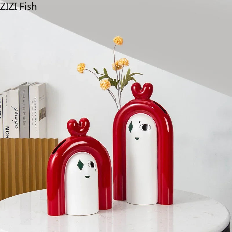 Afralia™ Ceramic Poker Face Vase: Artificial Flower Desk Decoration & Room Decor