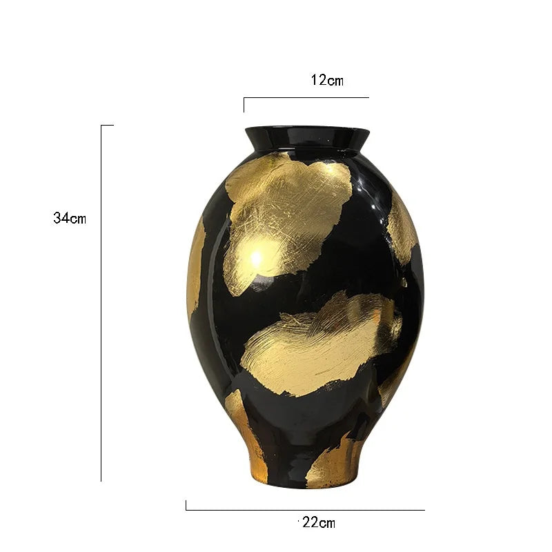 "Afralia™ Gold Foil Pattern Ceramic Vase - Handcrafted Flowerpot Terrarium Home Decor"