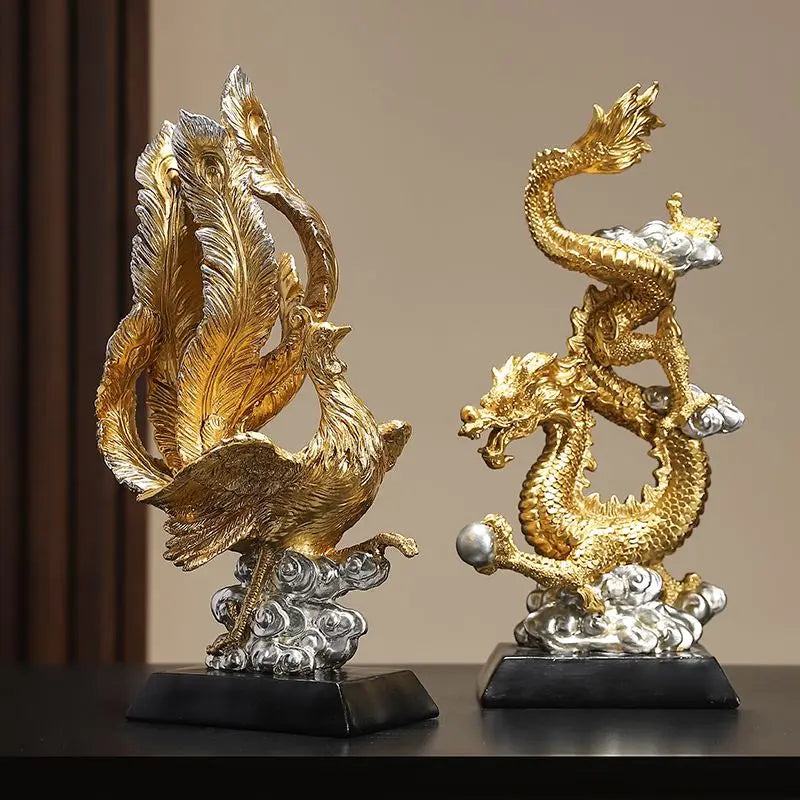 Dragon Phoenix Resin Sculpture by Afralia™ for Home Office Decor & Bookshelf Ornament