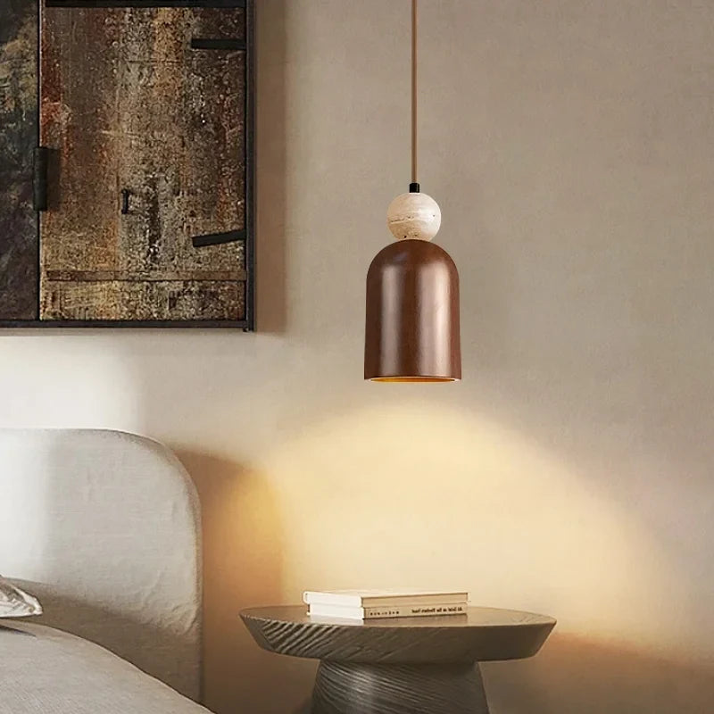 Afralia™ Wabi Sabi LED Pendant Lamp Yellow Travertine Wood Hanging Lights Lampara