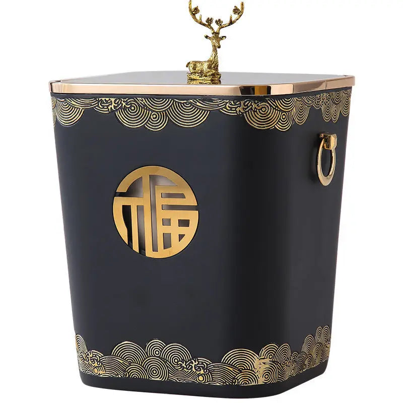 Afralia™ Modern New Chinese Style Trash Can with Lid for Living Room Decoration