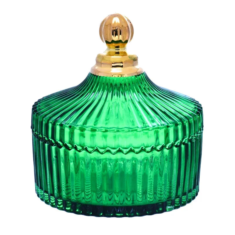 Afralia™ Green Striped Glass Jar with Lid, Small Objects Jewelry Storage Jar