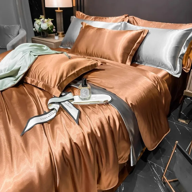 Afralia™ Silk Bedding Set: Mulberry Silk Duvet Set with Fitted Sheet, King or Queen Size
