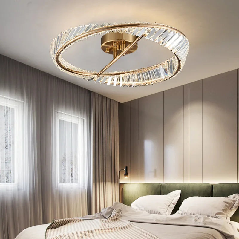 Afralia™ Crystal Rings LED Ceiling Light Dimmable Gold Lustre for Home Decoration