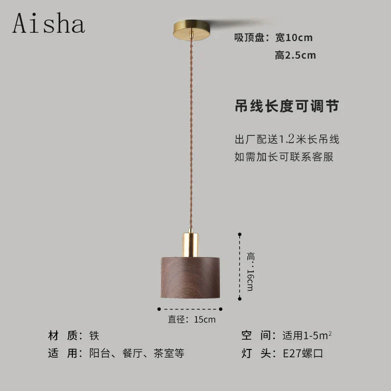 Afralia™ Wabi-sabi Iron Walnut Wood Pendant Lamp for Home Decoration