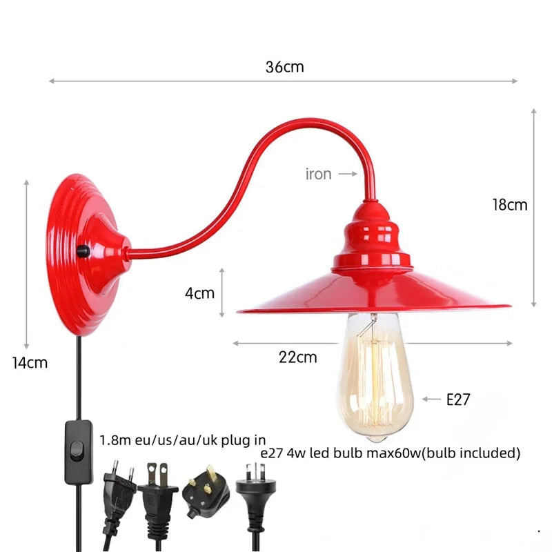 Afralia™ Red Vintage LED Wall Lamp Glass Ball Industrial Loft Bedroom Mirror Light