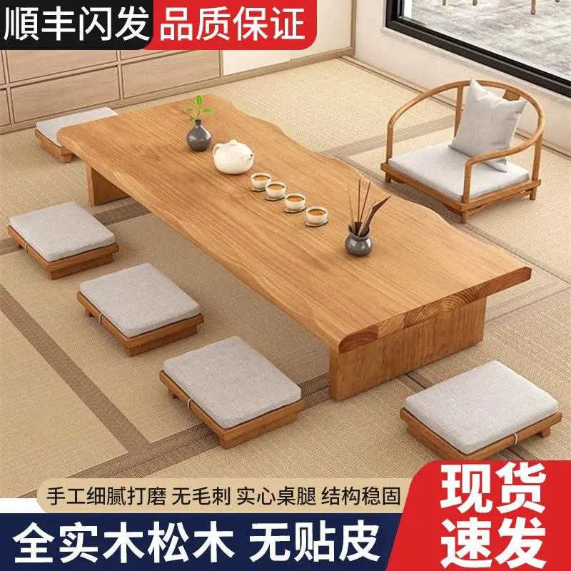 Afralia™ Modern Chinese Solid Wood Tea Table, Chair & Zen Stool Set