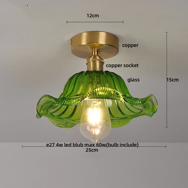 Afralia™ Green Flower Glass LED Ceiling Light Fixture - Nordic Modern Design