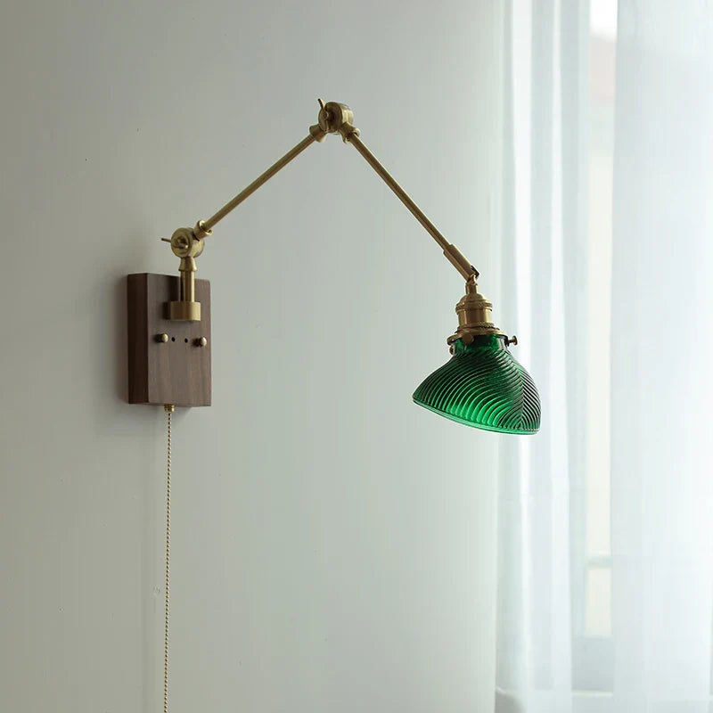 Afralia™ Modern Brass Glass Wall Light with 2 Swing Arms & Pull Chain Switch