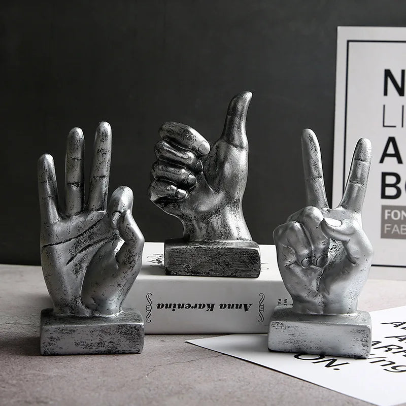 Afralia™ Retro Nordic Hand Gesture Desk Ornaments - Modern Living Room & Office Decoration