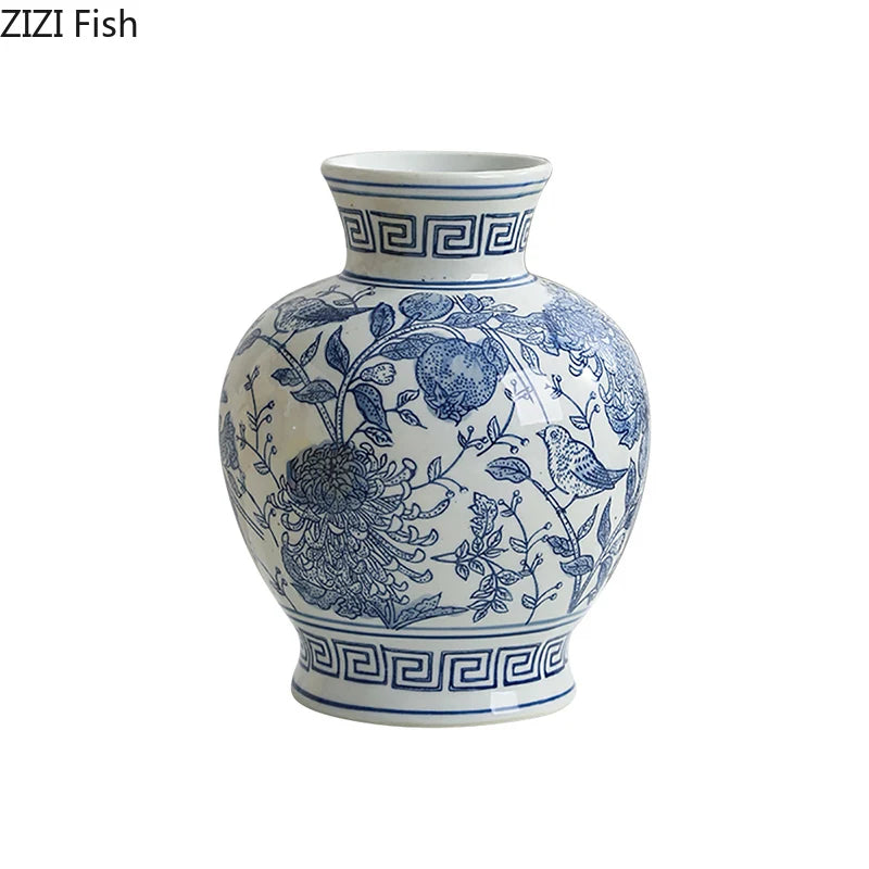 Afralia™ Blue & White Porcelain Vase Pot for Stylish Room Aesthetic Decor & Flowers