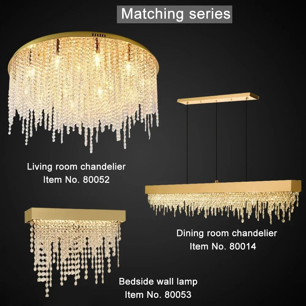 Afralia™ Modern Crystal Chandelier LED Dining Room Hanging Light Fixture in Gold/Black
