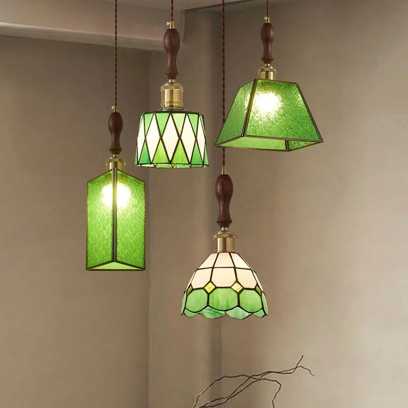 Afralia™ Tiffany Style Colorful Glass LED Pendant Light for Bar Loft Cafe Bedroom