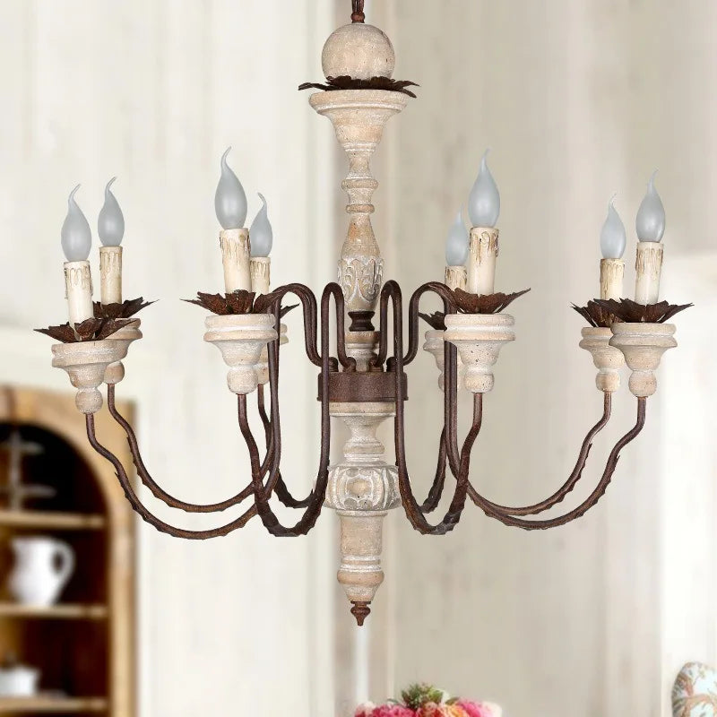 Afralia™ Retro Craft Solid Wood Heads Chandelier for Living Room Farmhouse Church Villa