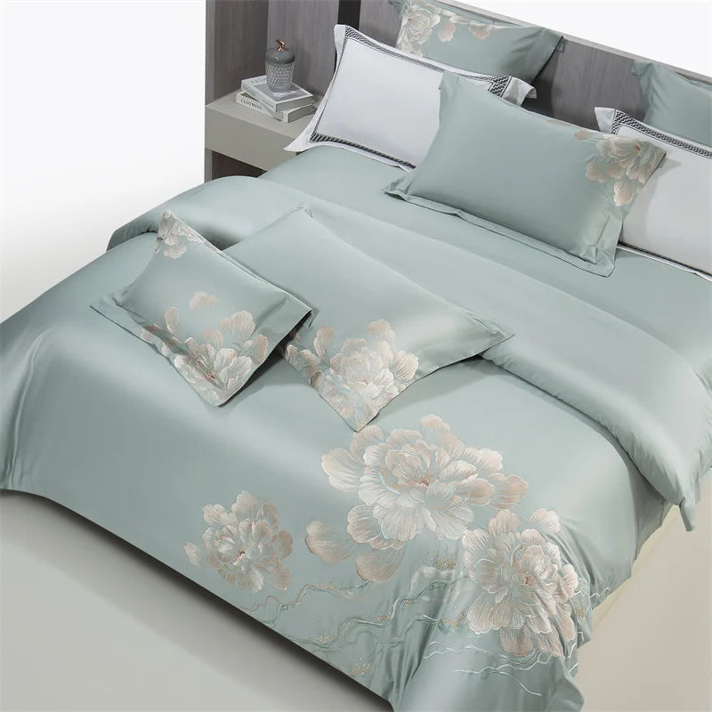 Afralia™ Luxury Flowers Embroidery Egyptian Cotton Bedding Set with 1400TC Quality