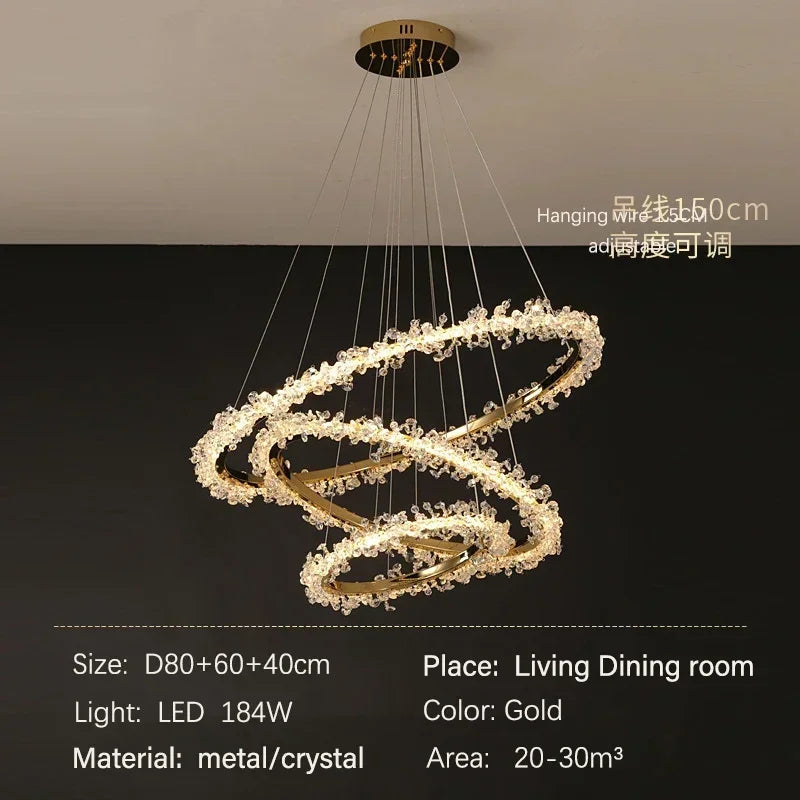 Afralia™ Nordic Gold Round Crystal LED Chandelier for Modern Luxury Living Room