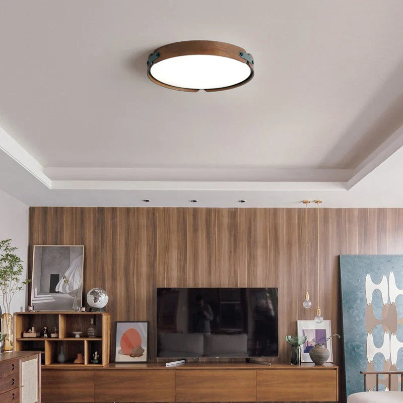 Afralia™ Luxury Round Wood & Artificial Leather Ceiling Light, 3 Sizes, for Various Rooms