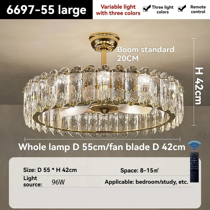 Afralia™ Crystal Ceiling Fan Light - Modern Luxury Invisible Fan Light Combo for Home