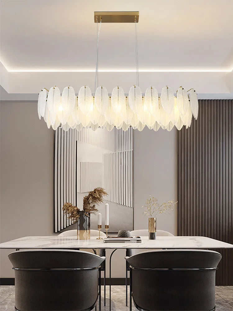 Afralia™ Glass Feather Chandelier: Luxury Art Decor Ceiling Chandelier for Living Dining Room