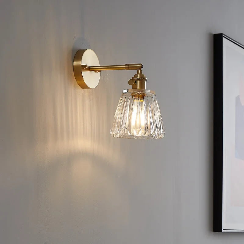 Afralia™ Copper Glass Knob Switch LED Wall Light, Nordic Modern Bedside Lamp