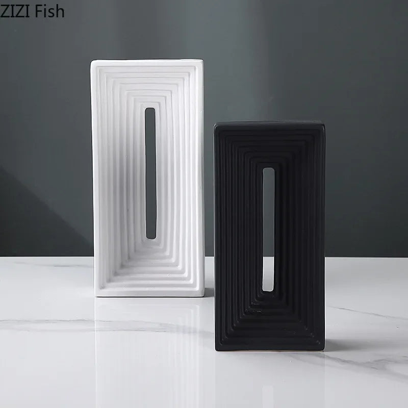 Ceramic Geometric Sculpture. Abstract Desk Decor. Afralia™ Square Arch Statue.