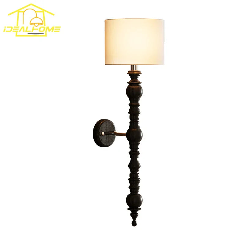 Afralia™ Wall Lamp LED E27 Solid Walnut/Black Wood Medieval Design