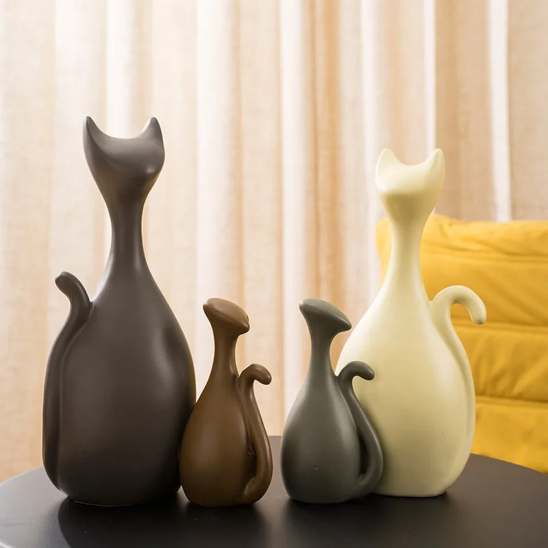 Afralia™ Ceramic Cat Family Abstract Figurines Modern Art Sculpture Decor Home Shelf Accessories