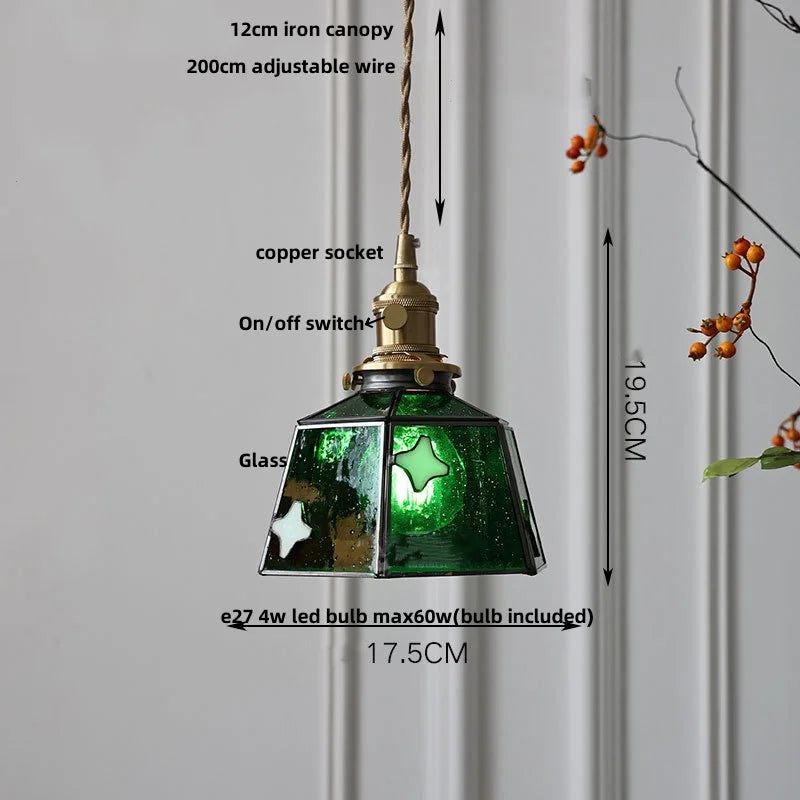 Afralia™ Tiffany Glass LED Pendant Lamp with Walnut Knob Switch