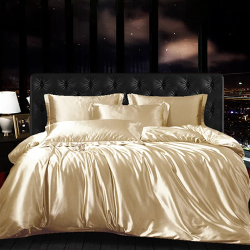 Afralia™ Mulberry Silk-blend Satin Duvet Cover Set for King & Queen Beds