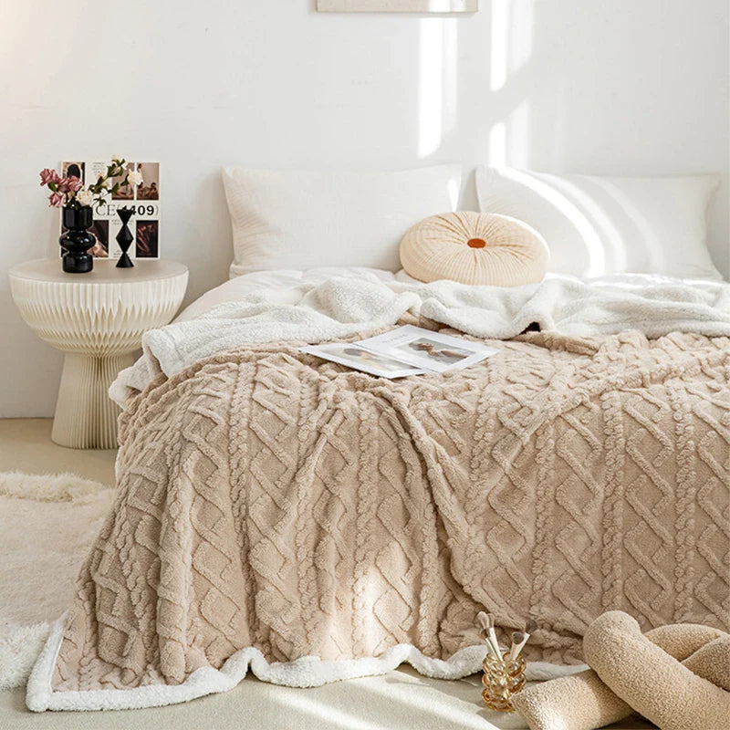 Afralia™ Geometric Soft Tafurong Blanket / Thick Skin-friendly Lamb Wool Blanket / Office Nap Thermal Blanket