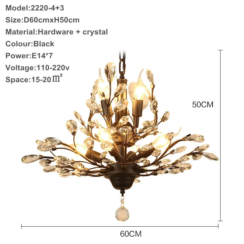 Afralia™ Tree Branch Leaves Chandelier: Vintage Crystal Lustre for Living Room, Bedroom, Kitchen
