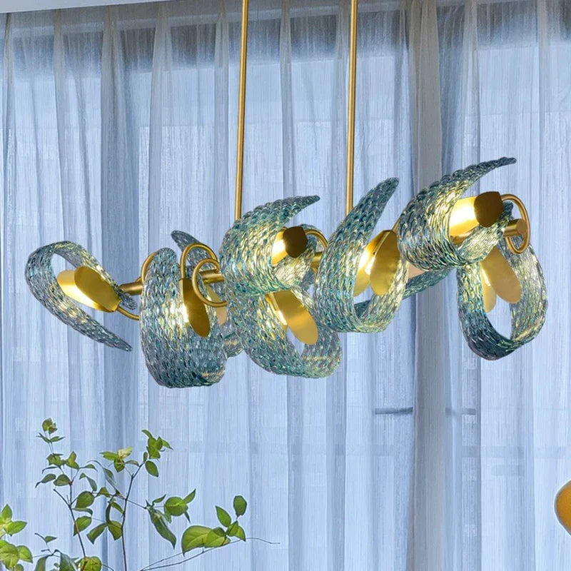 Afralia™ Luxury Glass Decorated Yellow Copper Blue Chandelier