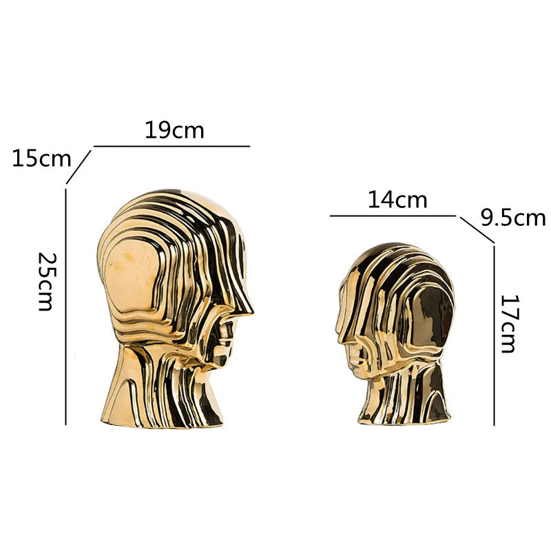 Afralia™ Geometric Ceramic Head Sculpture | Golden Alien Figurine