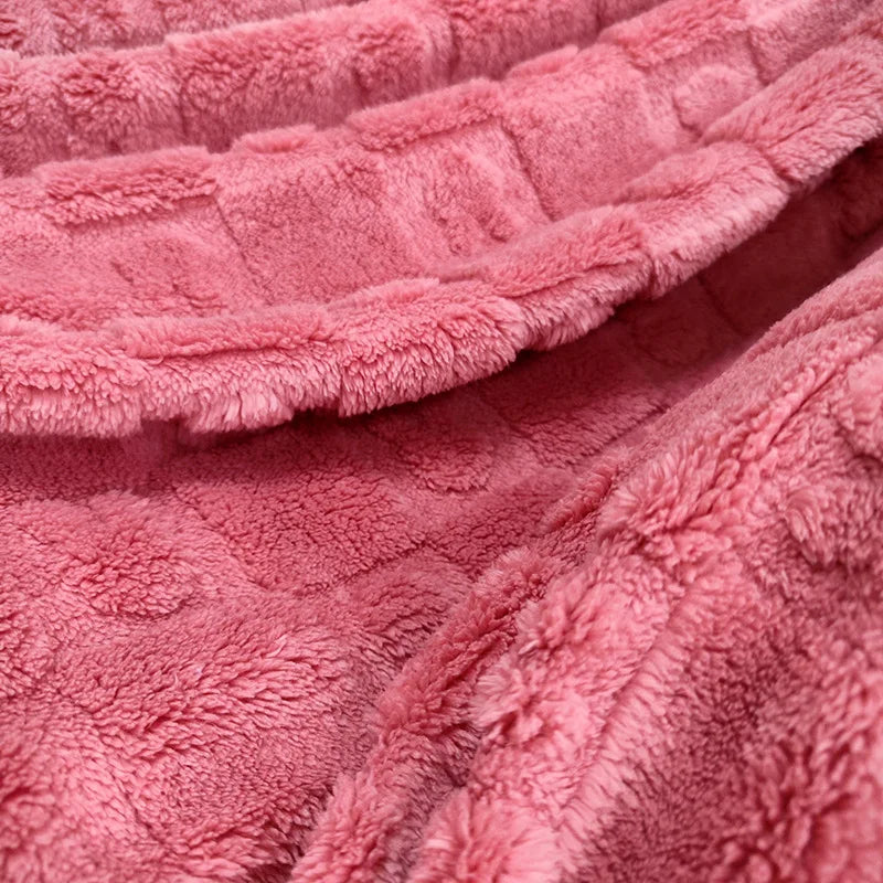 Afralia™ Solid Jacquard Coral Fleece Blanket | Multi-Purpose Sofa Throw Blanket