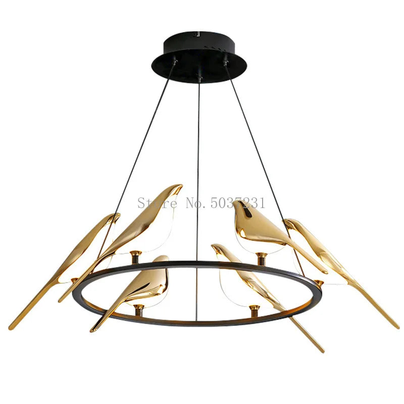 Afralia™ Modern Golden Bird LED Chandelier: 360 Degree Parlor Bar Bedside Hanging Light