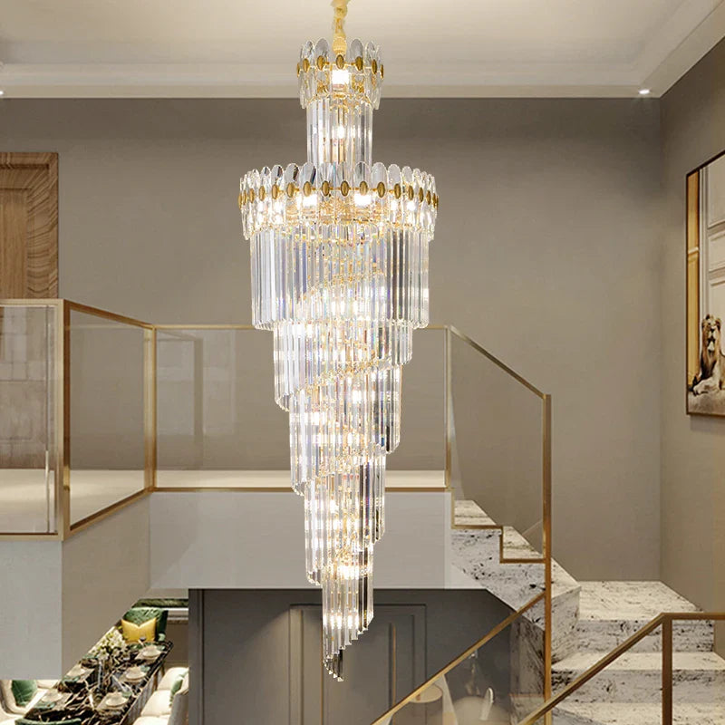 Afralia™ Crystal Chandelier: Modern Duplex Villa Hall Light Luxury Rotating Hollow Strip Crystal