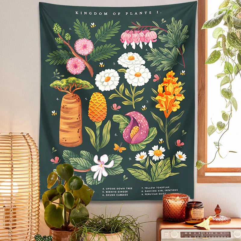 Afralia™ Botanical Wildflower Reference Chart Tapestry Wall Hanging - Bohemian Home Decor