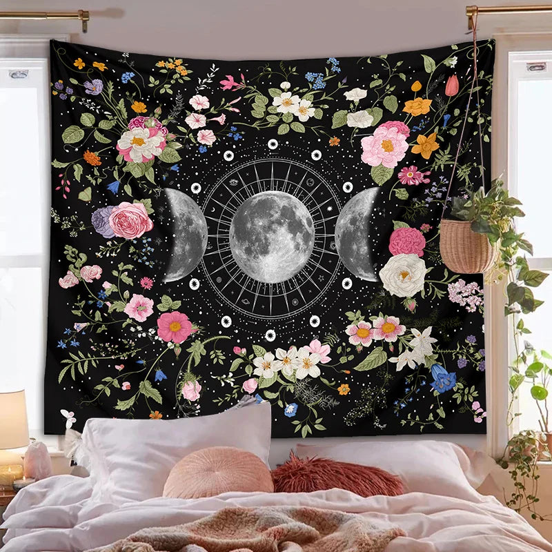 Bohemian Botanical Triple Moon Tapestry by Afralia™