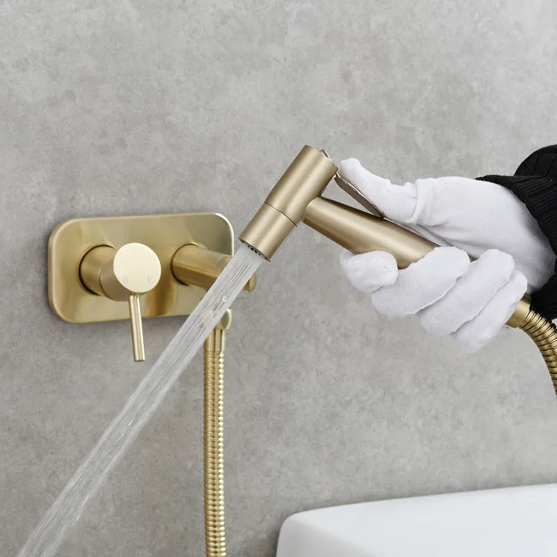 Afralia™ Brass Bidet Sprayer Set with Hot and Cold Faucet - High Pressure Toilet Shower