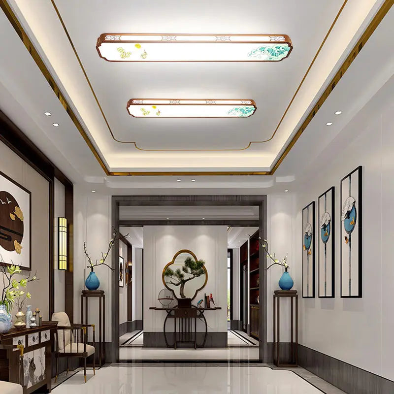 Afralia™ Chinese Style LED Ceiling Lights, Enamel Colored Corridor Wall Lights for Entrance Balcony
